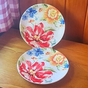 Pier 1 Imports Camellia Pattern Ironstone Luncheon Plates (2)